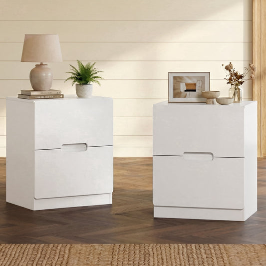 May in Color 2-Drawer Nightstand Set of 2, Handless Bedside Table for Bedroom, Living Room, Hallway, White