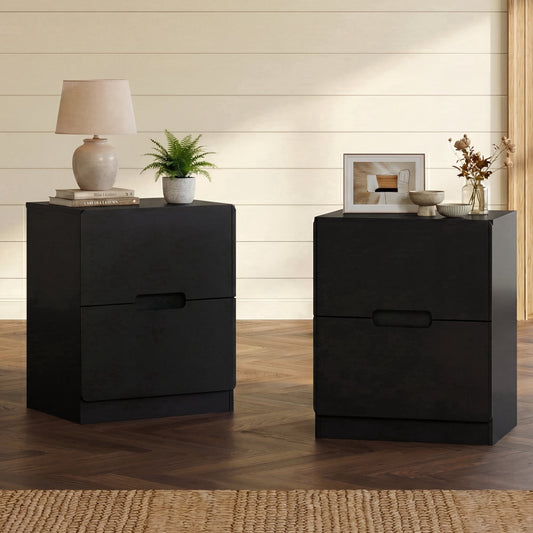 May in Color 2-Drawer Nightstand Set of 2, Handless Bedside Table for Bedroom, Living Room, Hallway, Black