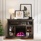 May in Color 47'' Farmhouse TV Stand with 18'' Fireplace Insert, TV Console with Adjustable Shelves, Glass Doors & LED Lights