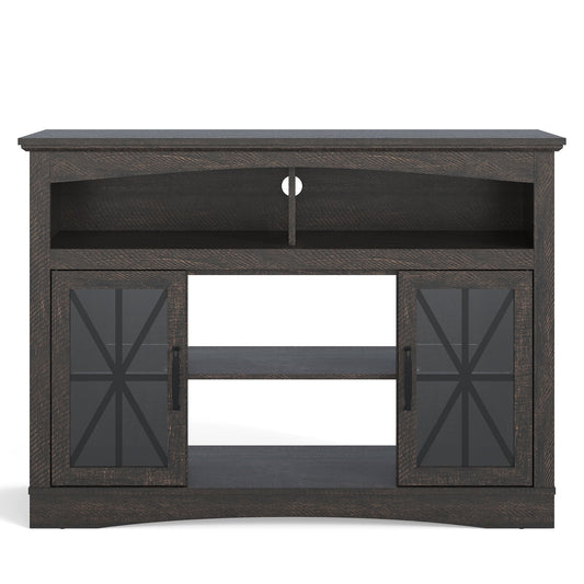 May in Color 47'' Farmhouse TV Stand with Adjustable Shelves, Glass Doors & LED Lights