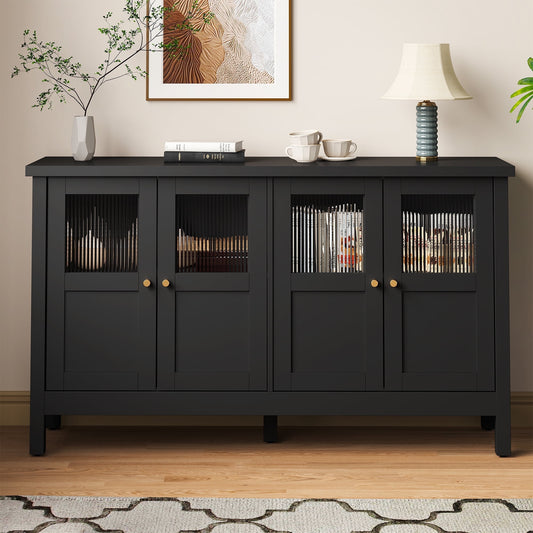 May in Color 55'' Sideboard Buffet Cabinet with Adjustable Shelves and Acrylic Accents, Wood Credenza for Living Room, Entryway, Dining Room