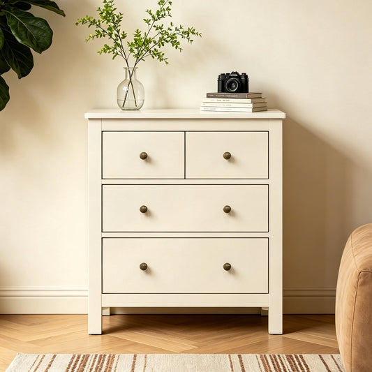 May in Color Beige 3 Drawer Dresser, 27" Tall Nightstand Organizer, Wood Chest of Drawers with Storage, for Bedroom, Living Room, Entryway