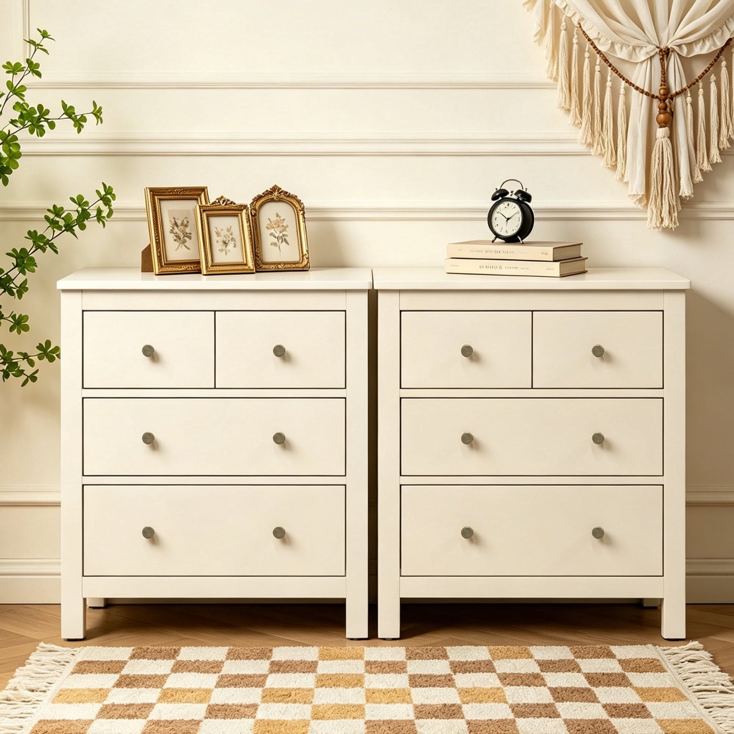 May in Color Beige 3 Drawer Dresser Set of 2, 27" Tall Nightstand Organizer, Wood Chest of Drawers with Storage, for Bedroom, Living Room, Entryway