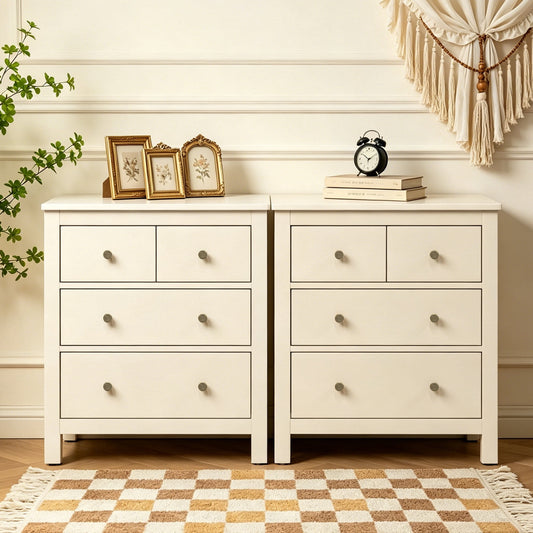 May in Color Beige 3 Drawer Dresser Set of 2, 27" Tall Nightstand Organizer, Wood Chest of Drawers with Storage, for Bedroom, Living Room, Entryway