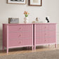 Mayincolor Fluted 32ch Wide Nightstand for Bedroom, Large Pink Nightstand with 3 Drawer, Modern End Table, Wood Beside Table for Home and Office