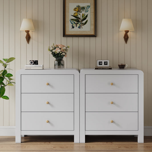 May in Color Modern Chest of Drawers Set of 2, with Rounded Table Corners, White