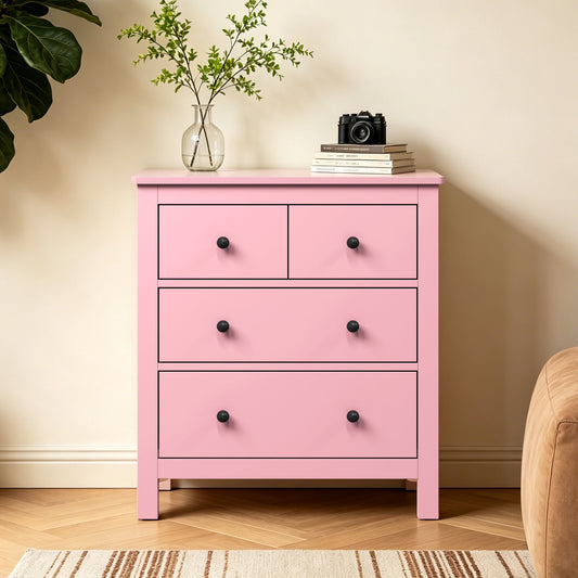 May in Color Pink 3 Drawer Nightstand for Bedroom, Large Wood End Table with Storage, Home Office