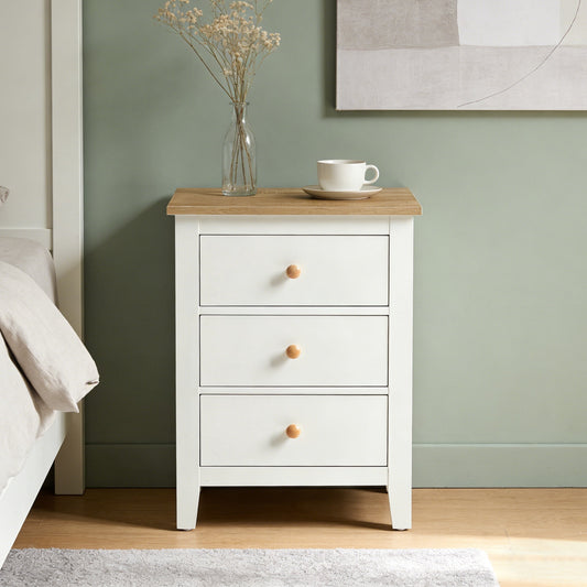 May in Color Tall 3 Drawer Nightstand, Modern Bedside Table with Solid Wood Knobs, Wood Side Table for Bedroom, Living Room, White