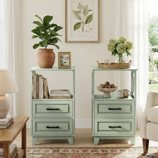 May in Color Tall Nightstand Set of 2 with 2 Drawers and Open Shelf Above, Ideal for Bedroom, Living Room, Home Office