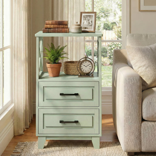 May in Color Tall Nightstand with 2 Drawers and Open Shelf Above, Ideal for Bedroom, Living Room, Home Office