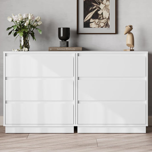 May in Color White Nightstands Set of 2, 3 Drawer Wide End Table for Bedroom, Home and Office