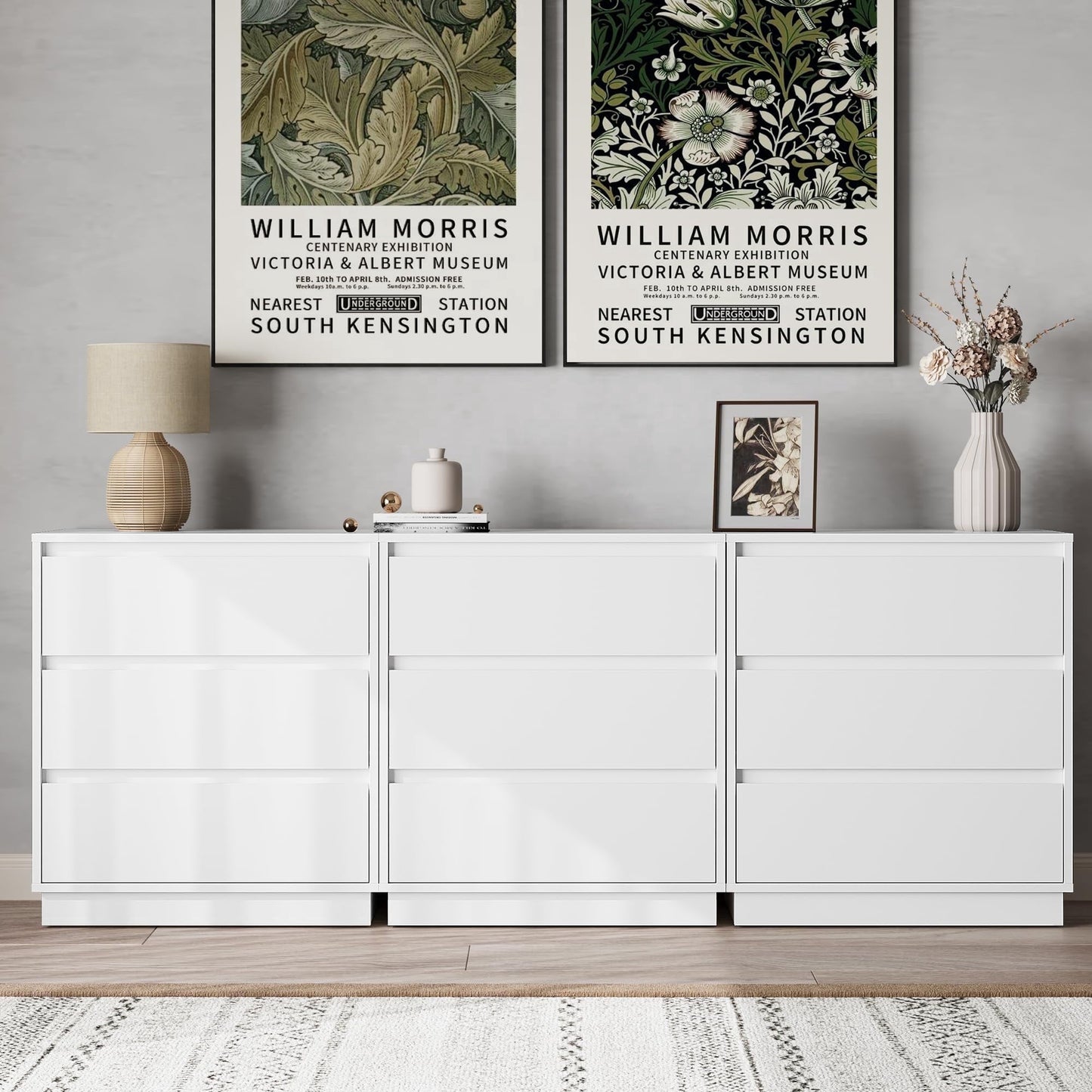 May in Color White Nightstand Set of 3, Bedroom End Table with 3 Drawers, Bedside Table