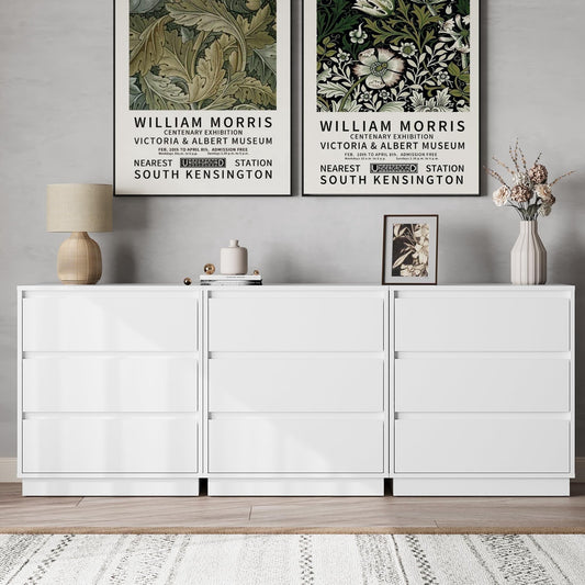 May in Color White Nightstand Set of 3, Bedroom End Table with 3 Drawers, Bedside Table