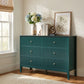 May in Color Fluted 6 Drawer Dresser, Wide Modern Chest of Drawers, Large Wood Storage Cabinet Organizer for Bedroom, Living Room, Hallway, Entryway, Green