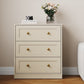 May in Color 3 Drawer Nightstand with Gold Knobs, Wood End Table, Beige
