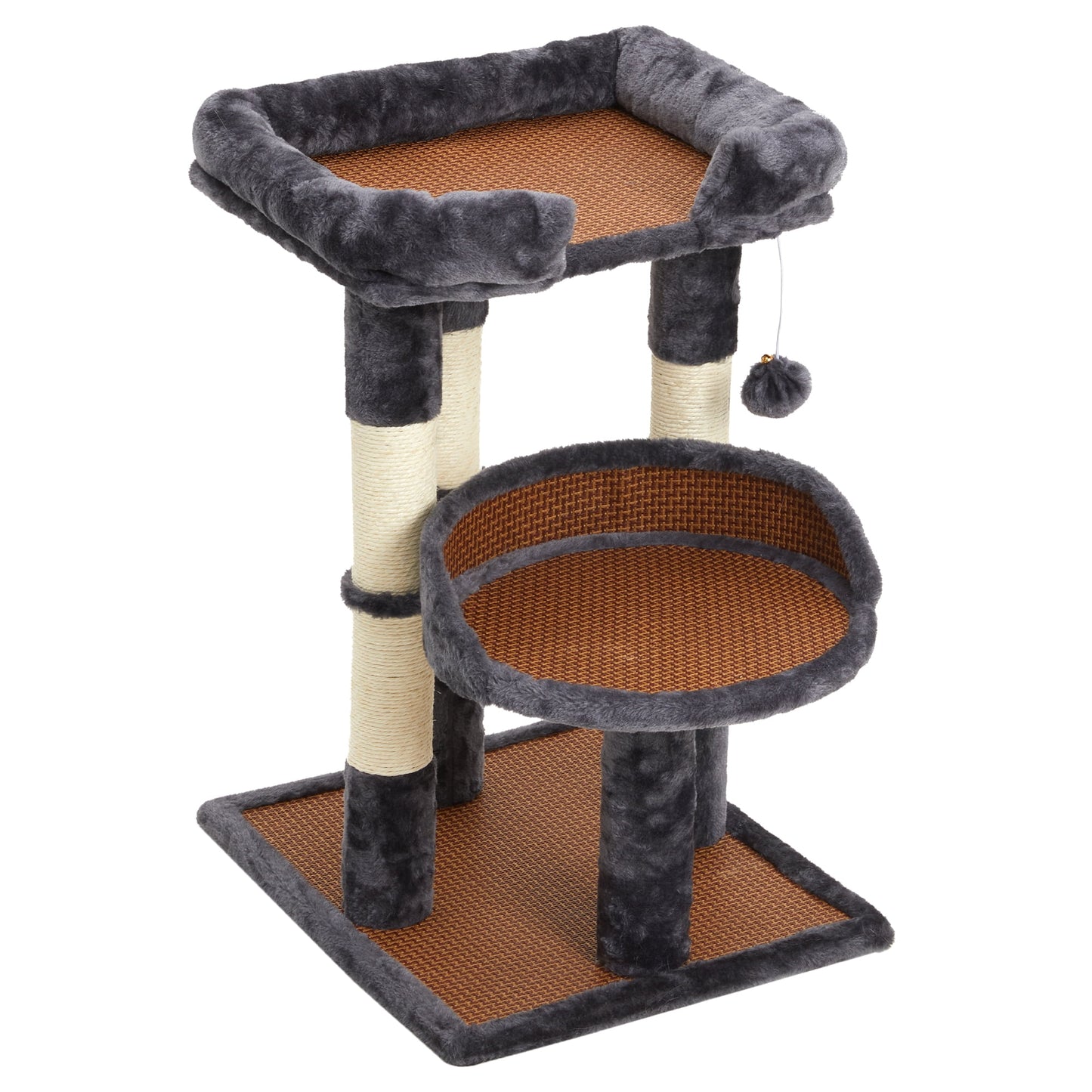 Mayincolor Multi-Level Cat Tower with Scratching Posts, Cat Tree with Double Cat Bed & Hanging Toys, Cute Climbing Tower with Sisal Scratcher for Kittens & Adult Cats, Grey