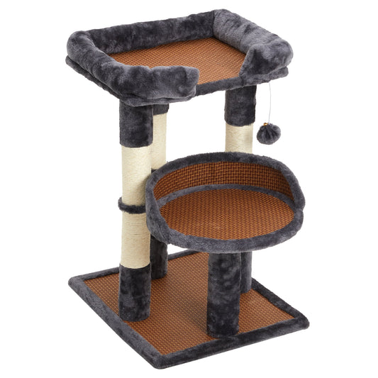 Mayincolor Multi-Level Cat Tower with Scratching Posts, Cat Tree with Double Cat Bed & Hanging Toys, Cute Climbing Tower with Sisal Scratcher for Kittens & Adult Cats, Grey