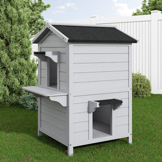 Outdoor Cat House for Multiple Cats, Wooden Cat Shelter with Weatherproof Roof, Large 2-Tier Cat Condo with Ventilation & Easy Access, Feral Cat House for Indoor or Outdoor Use