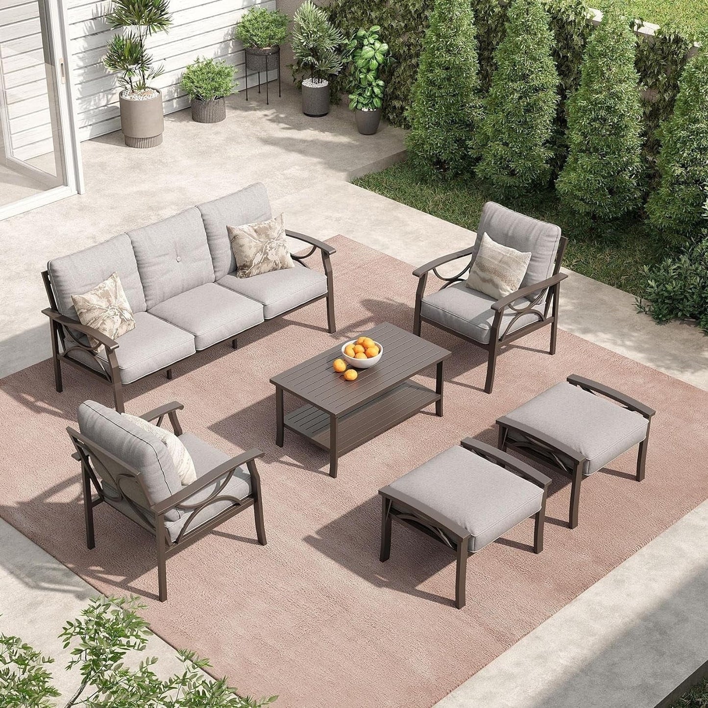 Royalcraft Outdoor Patio Furniture Set, 4 Piece Patio Conversation Set with Coffee Table, Metal Furniture Set for Porch Backyard Garden, Black