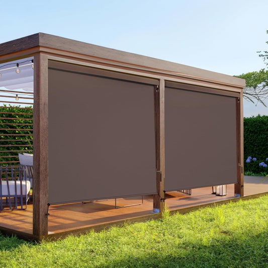 Cozy Home Outdoor Roller Shade With Valance, Cordless Crank - 4'W x 6'H, Brown
