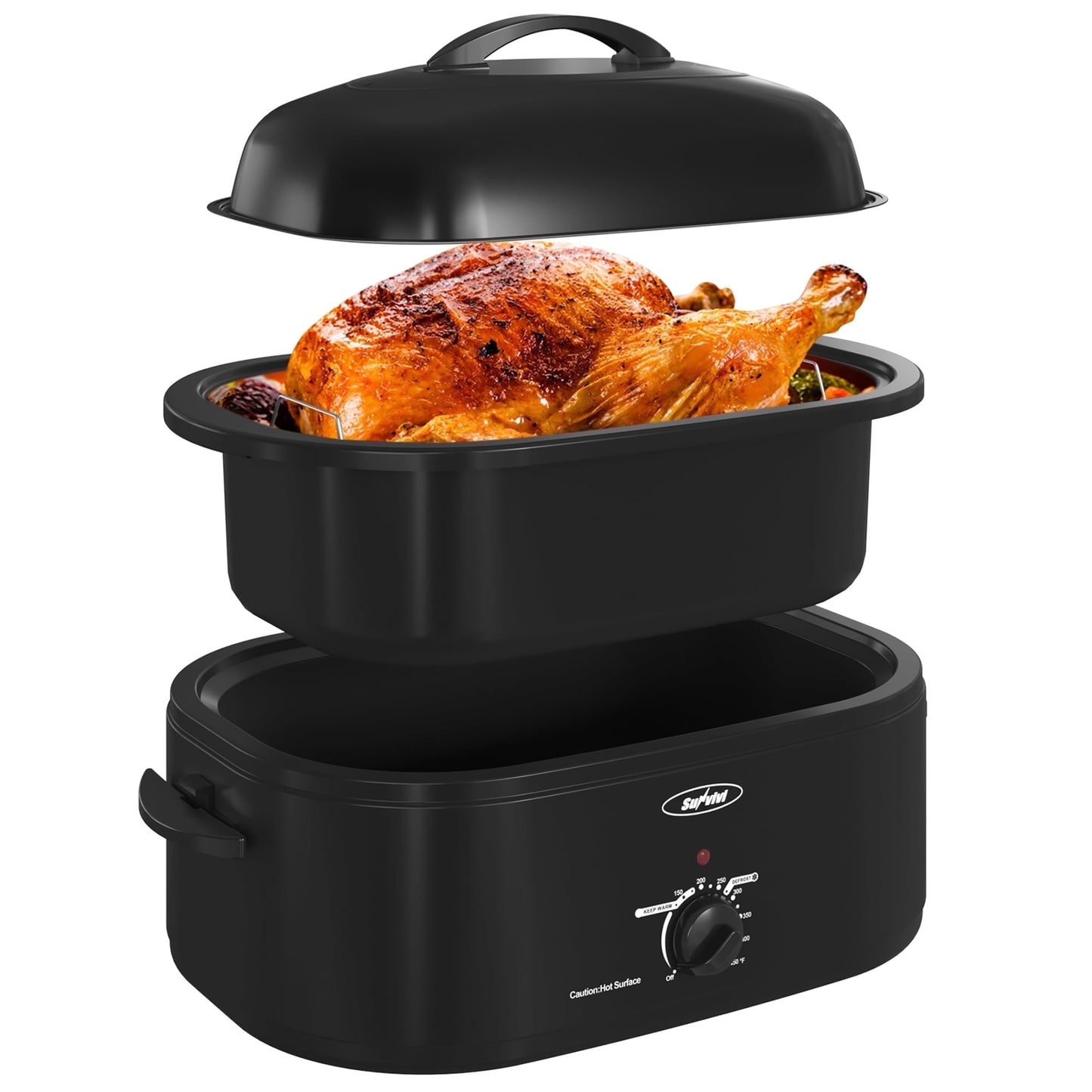 RoyaIcraft Electric Roaster Oven with Self-Basting Lid and Removable Pan, 20 Qt, Black