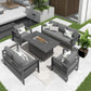 Mayincolor Aluminum Patio Furniture Set with Fire Pit Table, 5 Piece Metal Outdoor Furniture with Water-Resistant Cushions, Modern Patio Conversation Set for Balcony, Front Porch, and Backyard, Grey