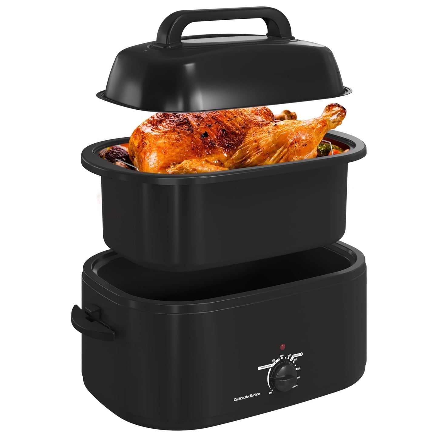 Royalcraft 26 Qt Electric Turkey Roaster Oven With Glass Lid, Removable Pan & Rack - Black