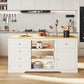 RoyalCraft 59" Large Kitchen Island with Power Outlet, Farmhouse Thick Table Top Drawer, Organized Storage Space with Rubber Wood Drop-Leaf Countertop, White & Oak
