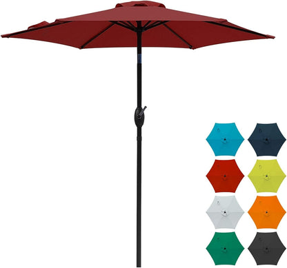 RoyalCraft 7.5 Ft Patio Umbrella Outdoor Market Table Umbrella Luxury Aluminum Pole Umbrella with Push Button Tilt and Crank, 6 Ribs, Polyester Canopy, Dark Red