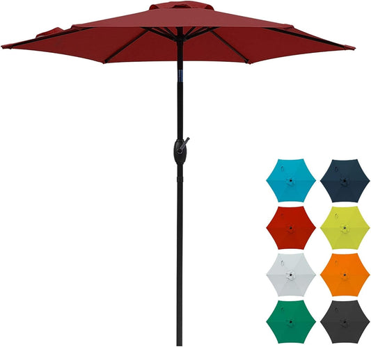 RoyalCraft 7.5 Ft Patio Umbrella Outdoor Market Table Umbrella Luxury Aluminum Pole Umbrella with Push Button Tilt and Crank, 6 Ribs, Polyester Canopy, Dark Red