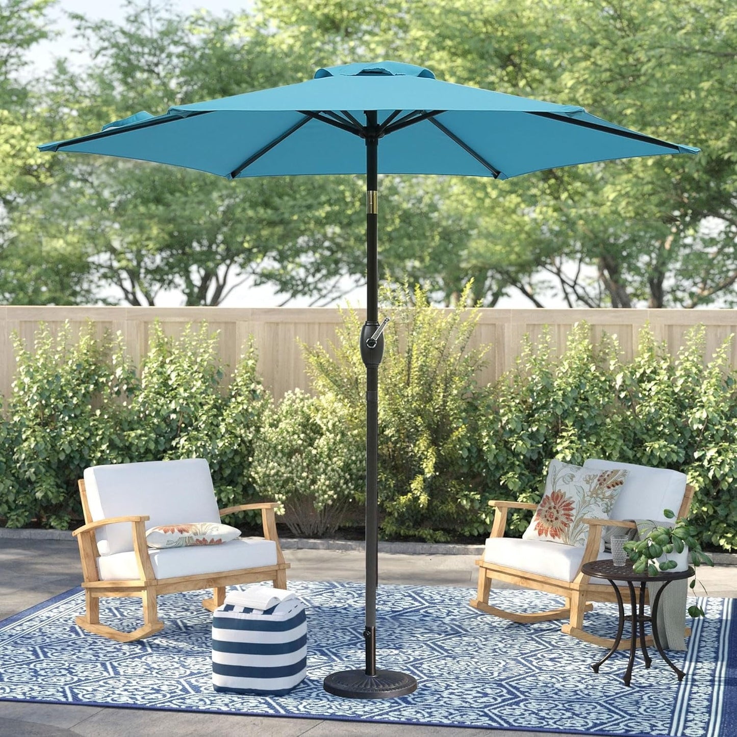 RoyalCraft 7.5 Ft Patio Umbrella Outdoor Market Table Umbrella Luxury Aluminum Pole Umbrella with Push Button Tilt and Crank, 6 Ribs, Polyester Canopy, Dark Red