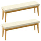 RoyalCraft Acacia Patio Bench Set of 2, Upholstered Bench with Thick Cushion, Modern Wood Outdoor Dining Bench for Porch, Backyard, Garden, Indoor, Beige