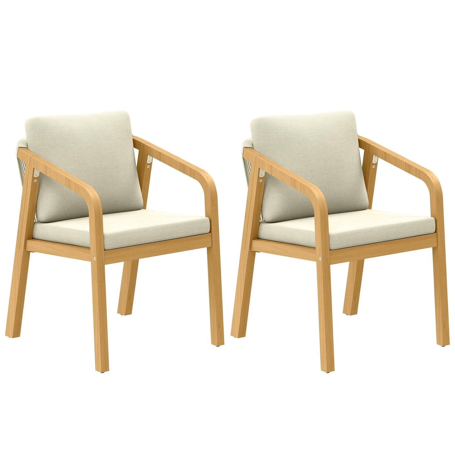 RoyalCraft Acacia Patio Dining Chairs Set of 2, Outdoor Wood Dining Chairs with Thick Cushions, Modern Patio Chairs with Woven Rope Backrest for Porch, Backyard, Garden, Indoor, Beige