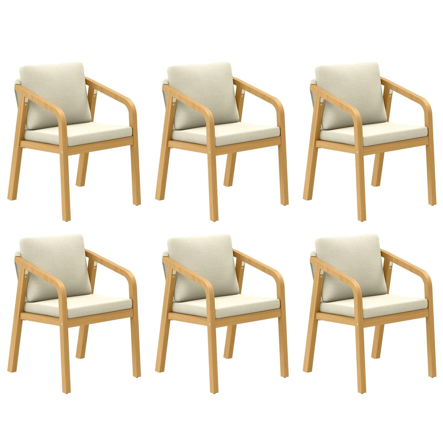 RoyalCraft Acacia Patio Dining Chairs Set of 6, Outdoor Wood Dining Chairs with Thick Cushions, Modern Patio Chairs with Woven Rope Backrest for Porch, Backyard, Garden, Indoor, Beige