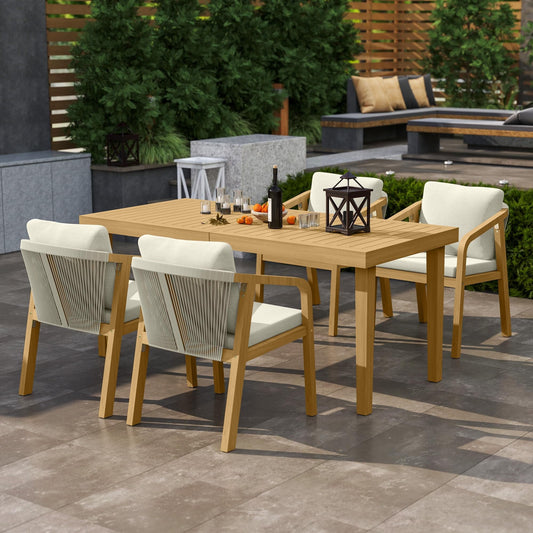 RoyalCraft Acacia Patio Dining Set 5 Pieces, Patio Dining Table and Chairs Set, Modern Outdoor Dining Furniture Set for Lawn Backyard Garden Deck, Beige