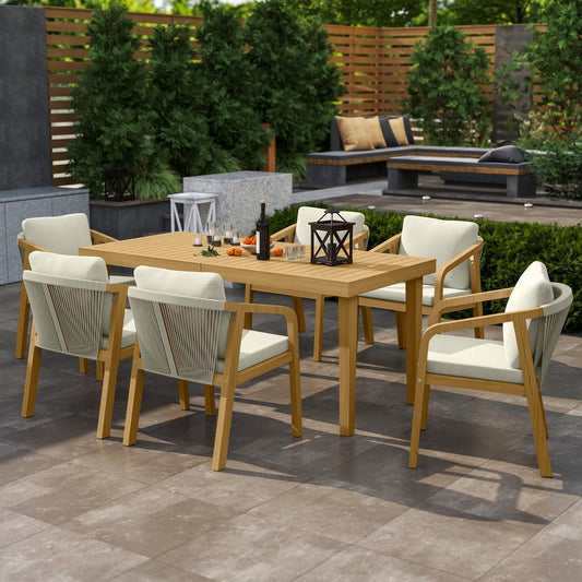 RoyalCraft Acacia Patio Dining Set 7 Pieces, Patio Dining Table and Chairs Set, Modern Outdoor Dining Furniture Set for Lawn Backyard Garden Deck, Beige