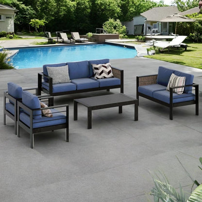 RoyalCraft Aluminum Outdoor Patio Furniture Set, Modern Patio Conversation Sets, Outdoor Sectional Metal Sofa with 5 Inch Cushion and Coffee Table for Balcony, Garden, Blue