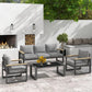 Royalcraft Aluminum Outdoor Coffee Table, All-Weather Metal Rectangular Patio Side Table with Tempered Glass Top, Patio Tables for Porch Backyard Garden, Grey