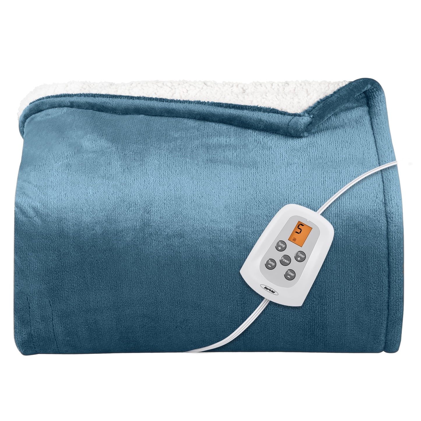 Mayincolor Electric Heated Blanket, 84" x 62" Twin Size Electric Blanket with 10 Heating Levels and 12 Hours Auto-Off, Soft Flannel and Sherp Blanket with ETL & FCC Certification, Blue