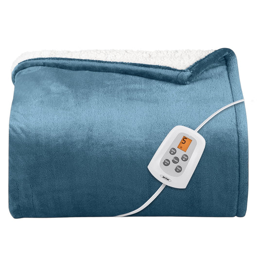 Mayincolor Electric Heated Blanket, 84" x 62" Twin Size Electric Blanket with 10 Heating Levels and 12 Hours Auto-Off, Soft Flannel and Sherp Blanket with ETL & FCC Certification, Blue