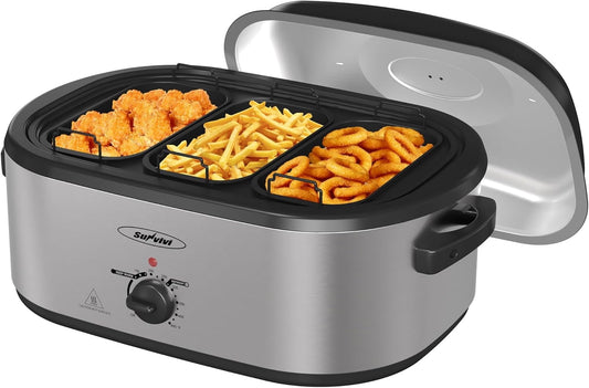 Royalcraft Electric Roaster Oven With 3 Compartments, Self-Basting Lid - 20 Qt, Silver