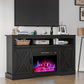 Mayincolor Farmhouse Fireplace TV Stand for 65"+ Inch TV, Entertainment Center with 23" Electric Fireplace with Remote, Modern Rustic TV Console with Sliding Bar Door for Living Room, Black