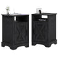 RoyalCraft Farmhouse Nightstand Set of 2 with Charging Station, Wooden End Table, Rustic Night Stand with Storage Cabinet and Shelf, Tall Bedside Table for Bedroom, Living Room, Black