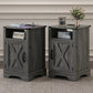RoyalCraft Farmhouse Nightstand Set of 2, Wooden Rustic End Table with Charging Station, Storage Cabinets, Dark Grey