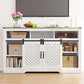 Mayincolor Farmhouse TV Stand for 65+ Inch TV, Tall Entertainment Center, Rustic TV Console with Sliding Bar Door for Living Room (Wood-Tone and White)
