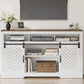 Mayincolor Farmhouse TV Stand for 65+ Inch TV, Tall Entertainment Center, Rustic TV Console with Sliding Bar Door for Living Room (Wood-Tone and White)
