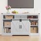 Mayincolor Farmhouse TV Stand, 34'' Tall Entertainment Center for 65+ Inch TV, Rustic Console with Sliding Door (White)