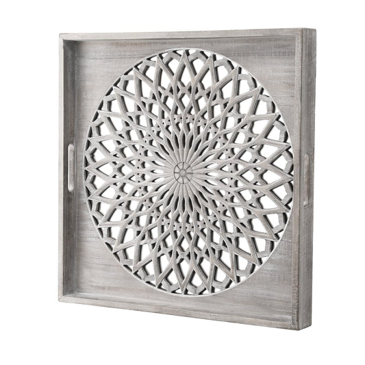 RoyalCraft Farmhouse Wood Mirror, Square Decorative Mirrors for Wall, Small Hanging Mirror, Wall Mirrors for Living Room, Bedroom, Dining Room, Entryway, Hallway, Gray, 23.6?¡ã X 23.6"