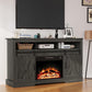 Mayincolor Fireplace TV Stand for 65+ inch, Farmhouse Entertainment Center with 23" Electric Fireplace with Remote, Modern Rustic TV Console Storage Cabinet with Sliding Bar Door , Dark Grey