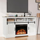 May in Color Fireplace TV Stand for 65+ Inch TV, Farmhouse Entertainment Center with Electric Fireplace, Antique White